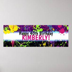 Glow Party Paint Spatter Neon Verjaardag Banner Poster