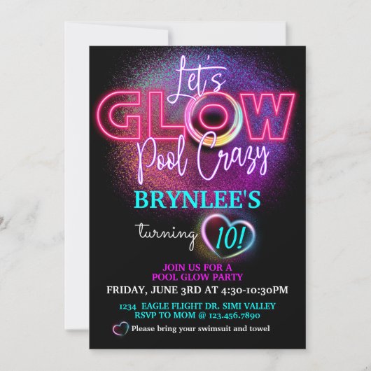 Glow Party, Pool Party, Neon Party Kaart (Voorkant)