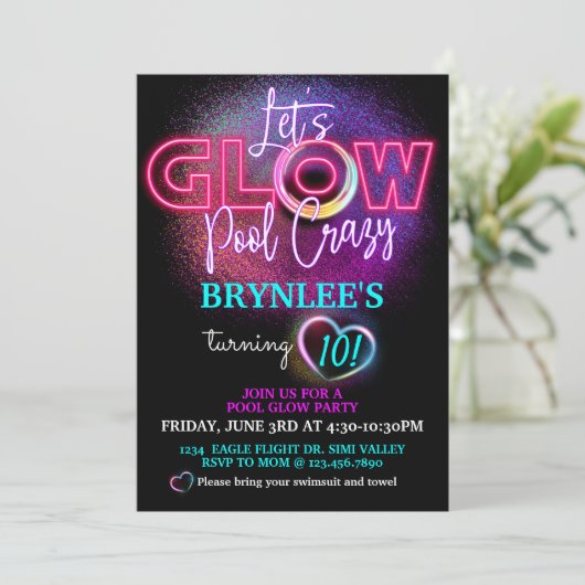 Glow Party, Pool Party, Neon Party Kaart (Staand voorkant)