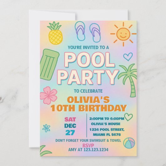 Glow Party Pool verjaardagsuitnodiging Kaart (Voorkant)