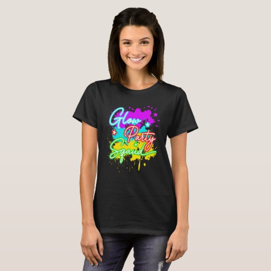 Glow Party Squad Paint Splatter Effect Let's Glow T-shirt (Voorkant volledig)