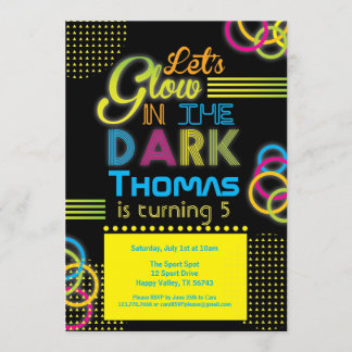 Glow party uitnodiging. Laten we gloeien op donker Kaart