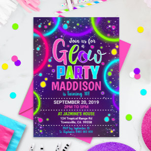 Glow Party uitnodiging Neon Glow in the Dark Glow