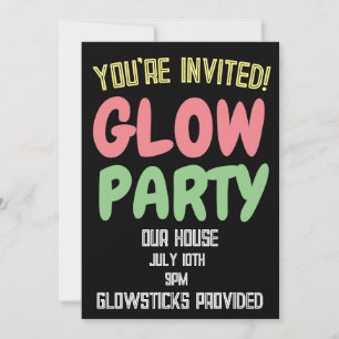 GLOW PARTY VERJAARDAG KINDER CUSTOM INVITATIONS KAART