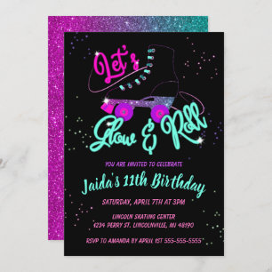 Glow Roller Schaats Birthday Uitnodiging