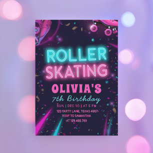 Glow Roller Skating Verjaardag Neon Lights Feest Kaart