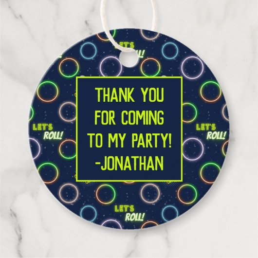 Glow Roller Skipboys Birthday Party Blue Neon Bedankjes Labels (Voorkant)