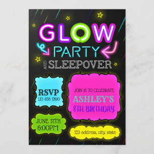 Glow-sleepover-uitnodiging Kaart