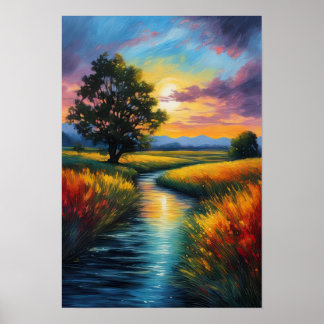 Glow, Sunset en River van Meadow Poster