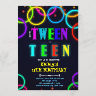 Glow tween naar tiener verjaardag uitnodigingskaar kaart