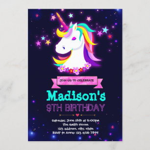 Glow unicorn-themagepartij Uitnodiging