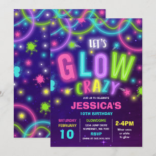 Glow verjaardagsuitnodiging Neon Glow Dance Party Kaart