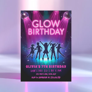 Glow Verjaardagsuitnodiging   Neon Lichtjes Dansfe Kaart