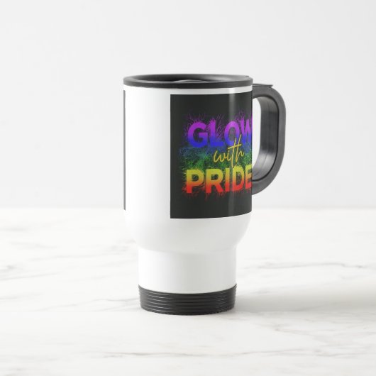 "Glow with Pride" Travel Coffee Mug Reisbeker (Voorkant rechts)