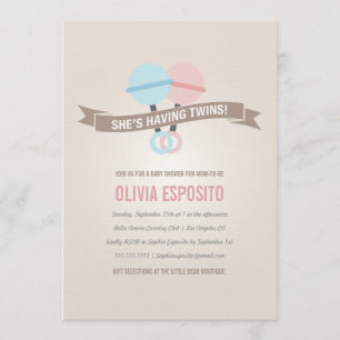 GLOWEN MET TWINS   BABY SHOWER INVITATIONS KAART