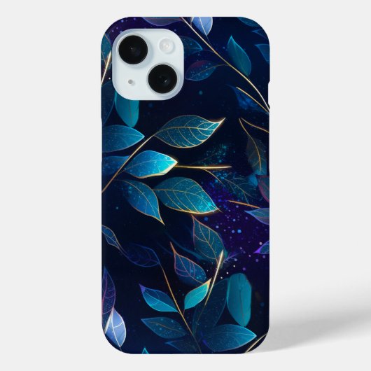 Glowing Blue Leaves iPhone 15 Barely There Case (Achterkant)