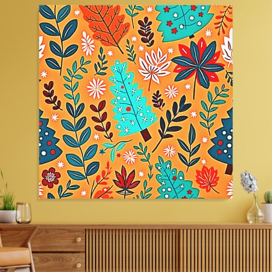 Glowing Christmas Pattern Design Canvas Afdruk (Insitu (Woonkamer))