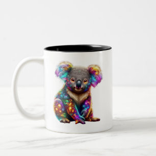 Glowing Colorful Koala - Radiant Wildlife Art Tweekleurige Koffiemok
