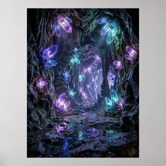 Glowing Crystal Cave Fantasy Art Poster (Voorkant)