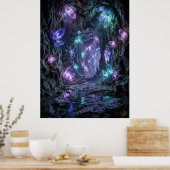 Glowing Crystal Cave Fantasy Art Poster (Keuken)