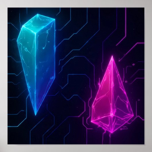 Glowing Cyberpunk Geometric Circuit Pattern Poster (Voorkant)