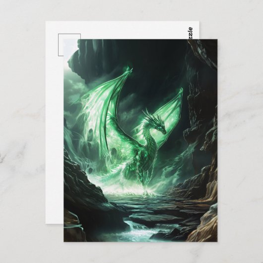 Glowing Green Dragon Mythical Creature Briefkaart (Voorkant / Achterkant)