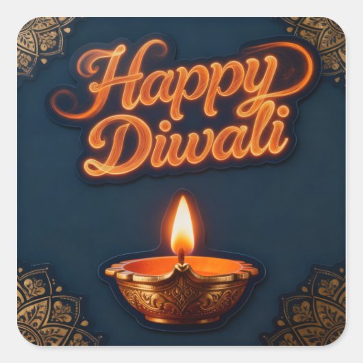 Glowing Happy Diwali Diya Sticker Design (Voorkant)