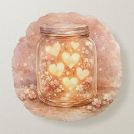 Glowing Heart Jar Round Pillow Rond Kussen