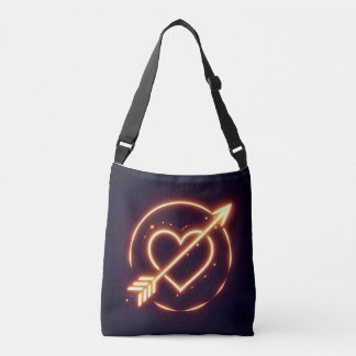 glowing image of a heart with cupid's arrow crossbody tas