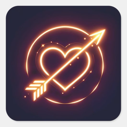 glowing image of a heart with cupid's arrow vierkante sticker (Voorkant)