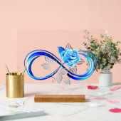 Glowing infinity with blue rose acryl bord (Huwelijk)