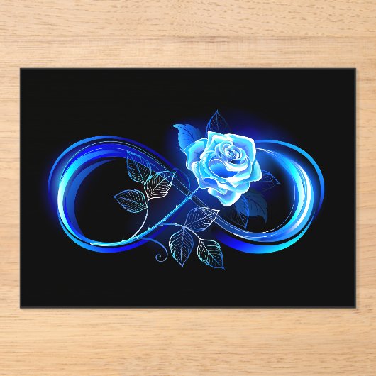 Glowing infinity with blue rose acryl uitnodigingen (Voorkant)