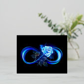 Glowing infinity with blue rose folie feestdagen briefkaart (Staand Voorkant)