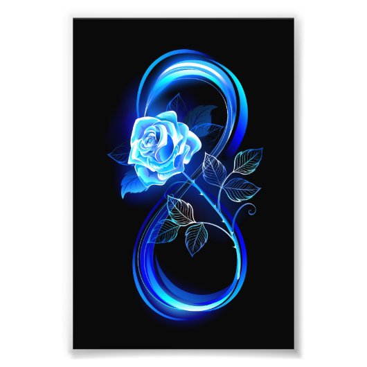 Glowing infinity with blue rose foto afdruk (Voorkant)