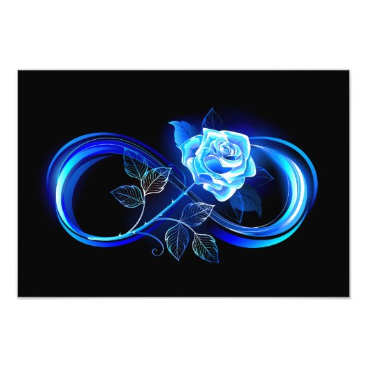 Glowing infinity with blue rose foto afdruk (Voorkant)