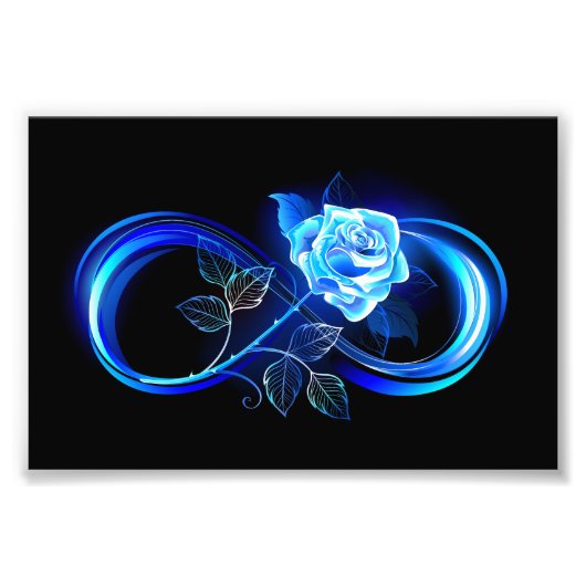 Glowing infinity with blue rose foto afdruk (Voorkant)