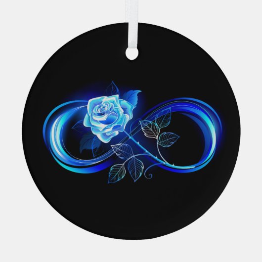 Glowing infinity with blue rose glas ornament (Achterkant)