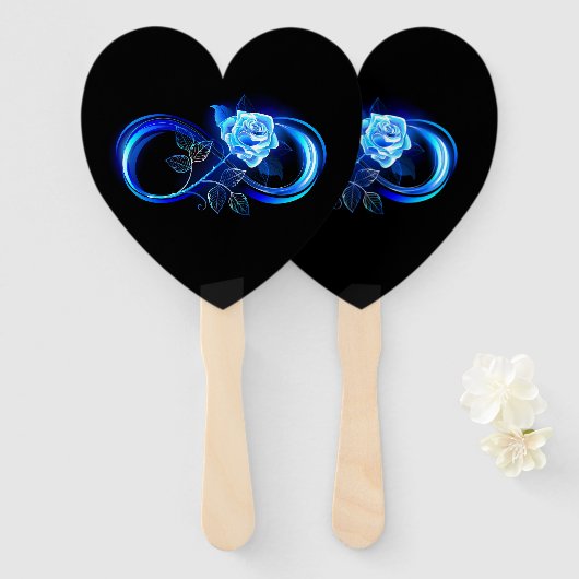 Glowing infinity with blue rose handwaaier (Voorkant en achterkant)