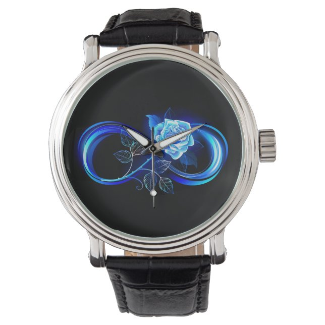Glowing infinity with blue rose horloge (Voorkant)