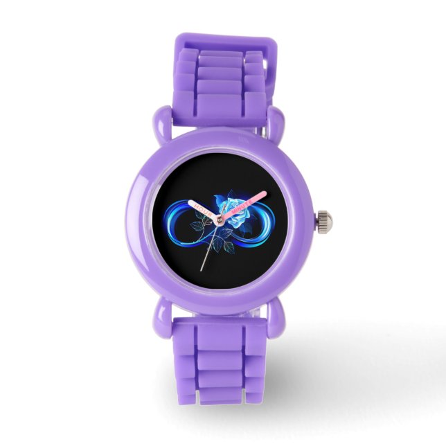 Glowing infinity with blue rose horloge (Voorkant)
