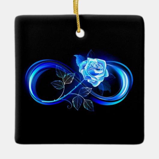Glowing infinity with blue rose keramisch ornament (Voorkant)