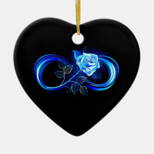 Glowing infinity with blue rose keramisch ornament (Voorkant)