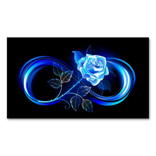Glowing infinity with blue rose magnetisch visitekaartje (Voorkant)