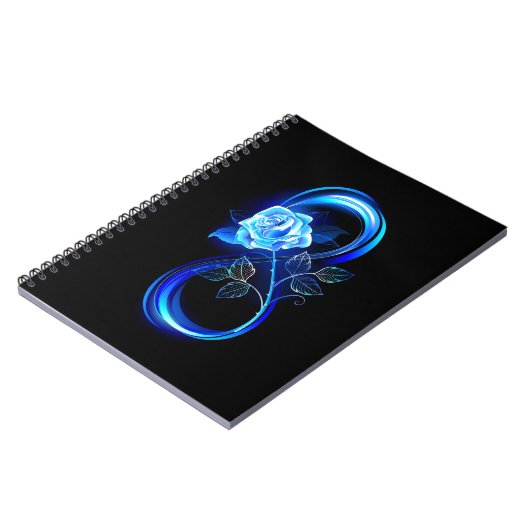 Glowing infinity with blue rose notitieboek (Linkerzijde)