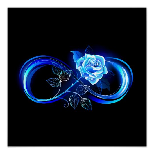 Glowing infinity with blue rose perfect poster (Voorkant)