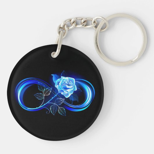 Glowing infinity with blue rose sleutelhanger (Achterkant)