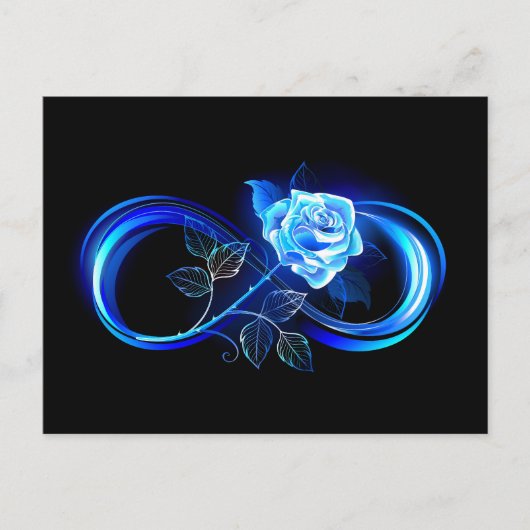 Glowing infinity with blue rose uitnodiging briefkaart (Voorkant)