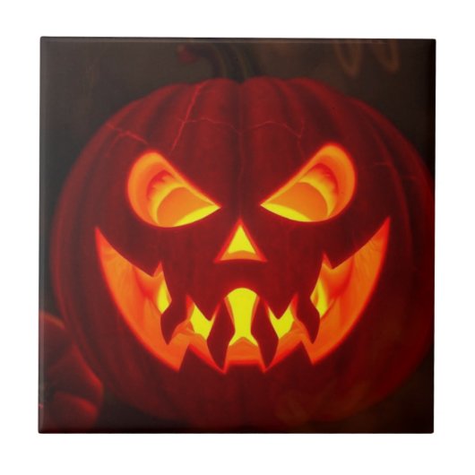 Glowing Jack-O-Lantern Halloween Ceramic Tile Tegeltje (Voorkant)