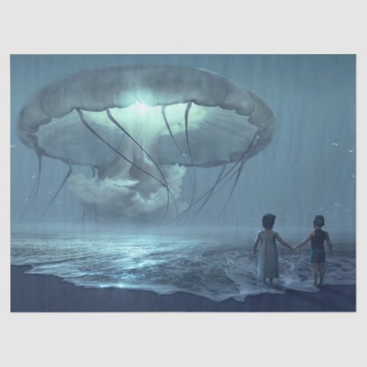 Glowing jellyfish cloud over the ocean beach tissuepapier (Voorkant)