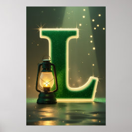 Glowing Letter L Wall Art for Kids Rooms  Poster